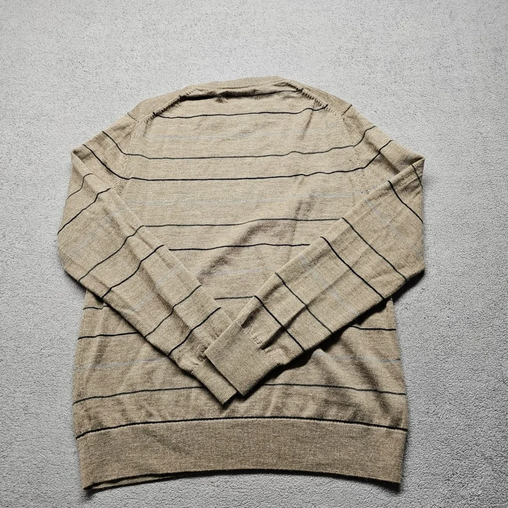 Banana Republic Sweater Mens M Brown Striped Knit Merino Wool Crew Neck Pullover